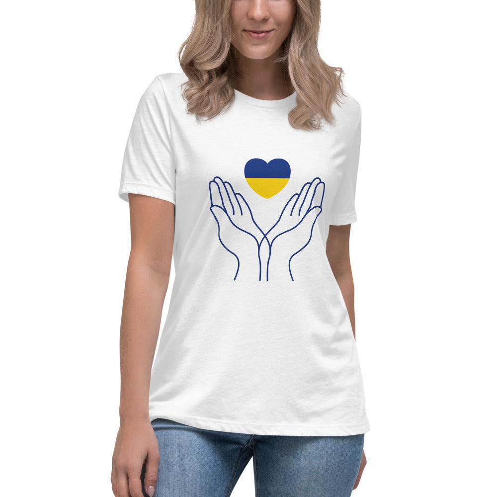 Women T-shirt UKRAINIAN FLAG HEART, 100% Soft Cotton